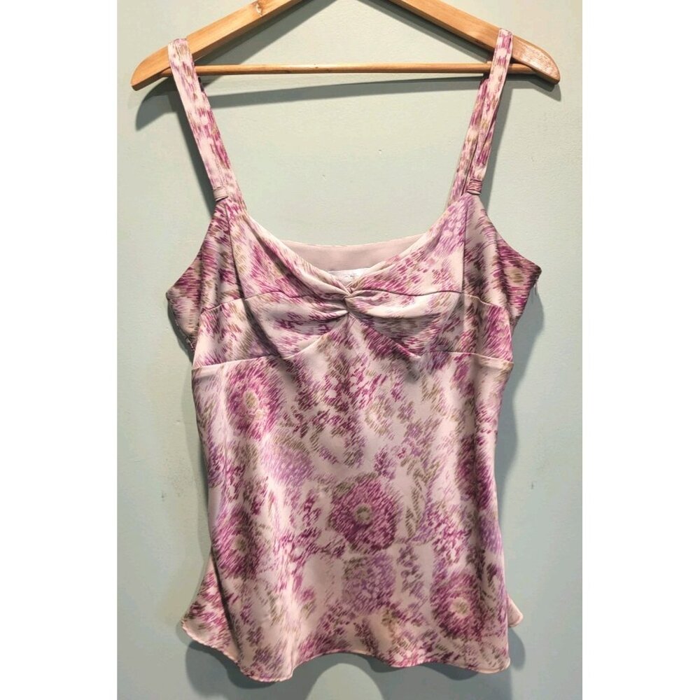 Y2K Babydoll Purple Gray Satin Abstract Floral Cami Top Loft Sz 14